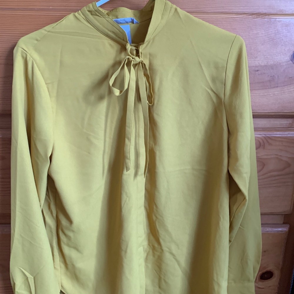 Mustard yellow bow tie shirt